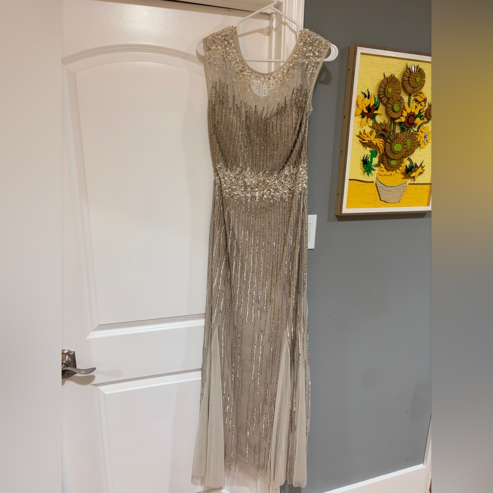 Aidan Mattox Champagne Beaded Evening Dress